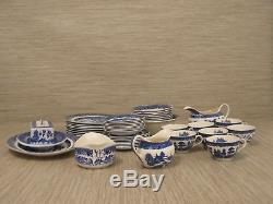 Johnson Bros England Blue Willow Earthware 46 Piece Set Plate Bowl Cup Saucer