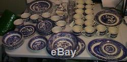 Johnson Bros England Blue Willow Earthware 79 Piece Set Plate Bowl Cup Saucer