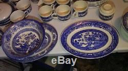 Johnson Bros England Blue Willow Earthware 79 Piece Set Plate Bowl Cup Saucer