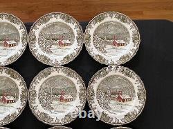 Johnson Bros England Friendly Village Dinner Plates Schoolhouse Lot of 12