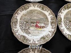 Johnson Bros England Friendly Village Dinner Plates Schoolhouse Lot of 12