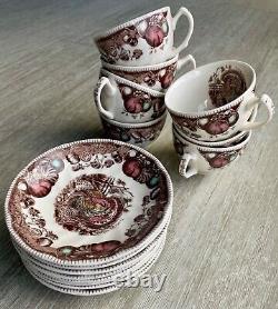 Johnson Bros England His Majesty Turkey 2 3/8 Cup & Saucer Sets 15 Piece VG+