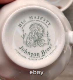 Johnson Bros England His Majesty Turkey 2 3/8 Cup & Saucer Sets 15 Piece VG+