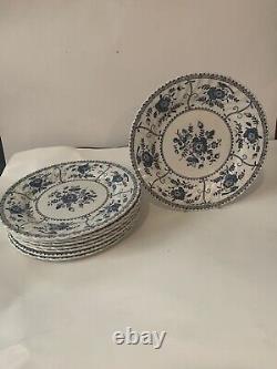Johnson Bros England Indies Plates 9.5 in Blue Flowers Set of 8