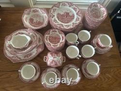Johnson Bros England Old Britain Castles Pink Transferware 85-Piece Set