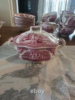 Johnson Bros England Old Britain Castles Pink Transferware 85-Piece Set
