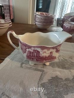 Johnson Bros England Old Britain Castles Pink Transferware 85-Piece Set