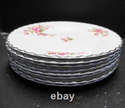 Johnson Bros England Regency Pink Roses Platinum Trim Dinner Plates Set of 8