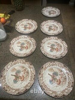 Johnson Bros England Windsor Ware 7 Wild Turkey Dinner Plates- 10 7/8