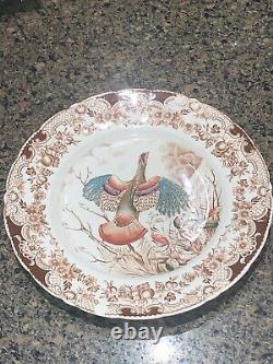 Johnson Bros England Windsor Ware 7 Wild Turkey Dinner Plates- 10 7/8