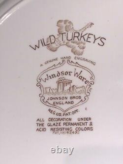 Johnson Bros England Windsor Ware 7 Wild Turkey Dinner Plates- 10 7/8