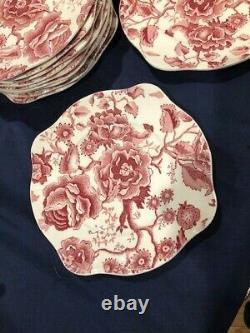 Johnson Bros English Chippendale Red And White Set Of 12 Dessert Plates Ruffled