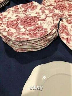 Johnson Bros English Chippendale Red And White Set Of 12 Dessert Plates Ruffled