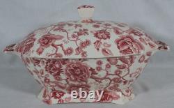 Johnson Bros English Chippendale Red Pink Chintz Large 103.232 Soup Tureen Euc