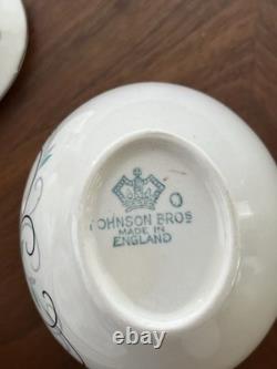 Johnson Bros English Tea Set, Dessert Plates Set of 4 Porcelain with Silver Trim
