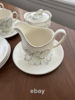 Johnson Bros English Tea Set, Dessert Plates Set of 4 Porcelain with Silver Trim