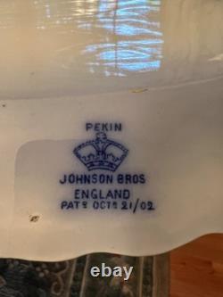 Johnson Bros Flow blue china complete 12 piece place setting with serving pieces