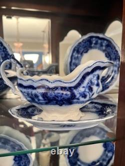 Johnson Bros Flow blue china complete 12 piece place setting with serving pieces