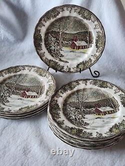 Johnson Bros Friendly Village (12) Dinner Plates 9 7/8 School House England