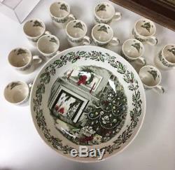 Johnson Bros Friendly Village Merry Christmas Punch Bowl Set with12 Mugs