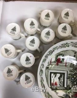 Johnson Bros Friendly Village Merry Christmas Punch Bowl Set with12 Mugs