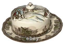 Johnson Bros Friendly Village ROUND COVERED BUTTER DISH and 8 BUTTER PAT PLATES