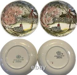 Johnson Bros Friendly Village ROUND COVERED BUTTER DISH and 8 BUTTER PAT PLATES