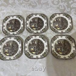 Johnson Bros. Friendly Village SIX (6)CHRISTMAS Square Plates England+Extras