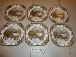 Johnson Bros Friendly Village Set of 6 CHRISTMAS Square Salad Dessert Plates