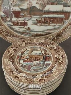 Johnson Bros HISTORIC AMERICA Thanksgiving Frozen Up 12 Dinner Plates & Platter