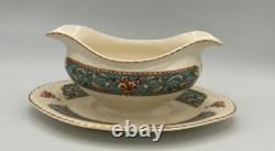 Johnson Bros. Hampton Old English Double Spout Gravy Boat with Attached Plate