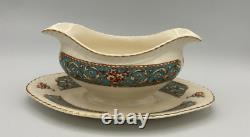 Johnson Bros. Hampton Old English Double Spout Gravy Boat with Attached Plate