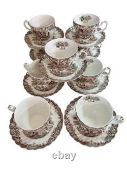 Johnson Bros Heritage Hall Colonial Overhang Cups & Saucers Set Of 9