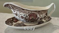 Johnson Bros His Majesty Turkey Gravy Boat Set with Underplate, England Ceramic