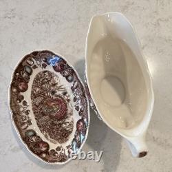 Johnson Bros His Majesty Turkey Gravy Boat Set with Underplate, England Ceramic