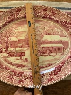 Johnson Bros Historic America Thanksgiving 20 Oval Turkey Platter England Red
