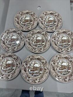 Johnson Bros Historic America Thanksgiving Frozen Up Plate Vint. 10.5 Lot Of 8