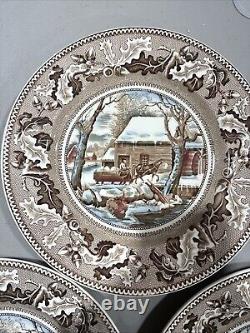 Johnson Bros Historic America Thanksgiving Frozen Up Plate Vint. 10.5 Lot Of 8