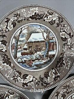 Johnson Bros Historic America Thanksgiving Frozen Up Plate Vint. 10.5 Lot Of 8