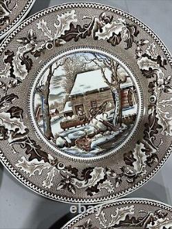 Johnson Bros Historic America Thanksgiving Frozen Up Plate Vint. 10.5 Lot Of 8