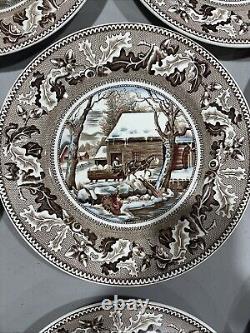 Johnson Bros Historic America Thanksgiving Frozen Up Plate Vint. 10.5 Lot Of 8