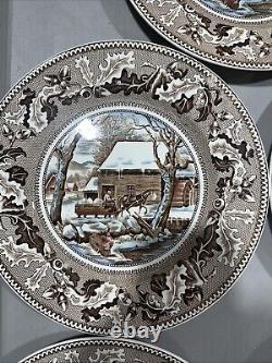 Johnson Bros Historic America Thanksgiving Frozen Up Plate Vint. 10.5 Lot Of 8