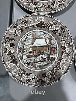 Johnson Bros Historic America Thanksgiving Frozen Up Plate Vint. 10.5 Lot Of 8
