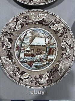 Johnson Bros Historic America Thanksgiving Frozen Up Plate Vint. 10.5 Lot Of 8