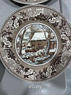 Johnson Bros Historic America Thanksgiving Frozen Up Plate Vint. 10.5 Lot Of 8