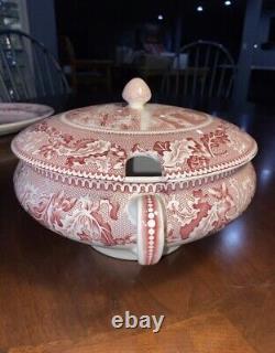 Johnson Bros Historic America View Of Boston Massachusetts Pink Soup Tureen+Lid