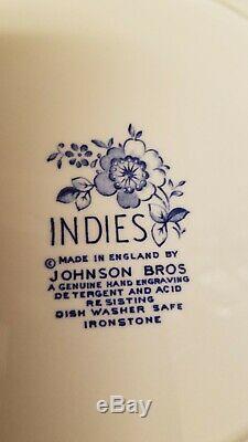 Johnson Bros Indies Dinner Plate Blue White 9 3/4 England Ironstone set of 6
