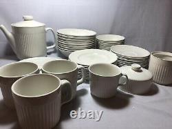 Johnson Bros Ironstone White Athena Lot Of 43 Pieces Plates Bowls Cups Tea Pot
