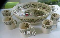 Johnson Bros MERRY CHRISTMAS Pattern Eggnog Bowl with 8 Matching Cups Mugs