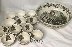 Johnson Bros Merry Christmas Punch Bowl & 12 Cups